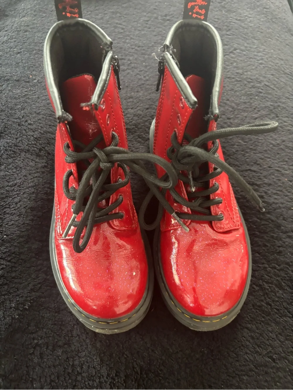 Dr. Martens Kids Red Glitter Lace-Up Combat Boots
